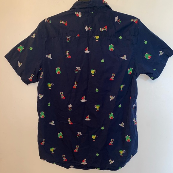Eighty Eight Brand Christmas Short Sleeve Button Up Shirt - Navy (Size: Small) - Picture 2 of 9